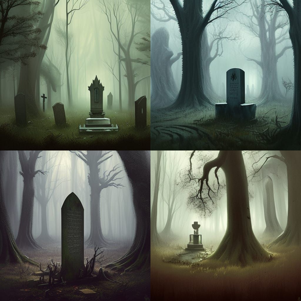 Spooky Forest Gravestone: Sinister Art