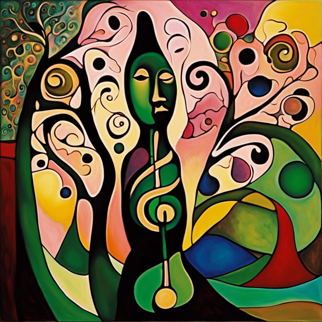 Surrealist Goddess in Vibrant, Crackle-Style Landscape