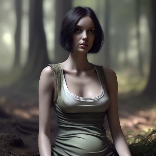Pregnant Woman in Forest: Fantasy Art, Detailed Matte Painti...