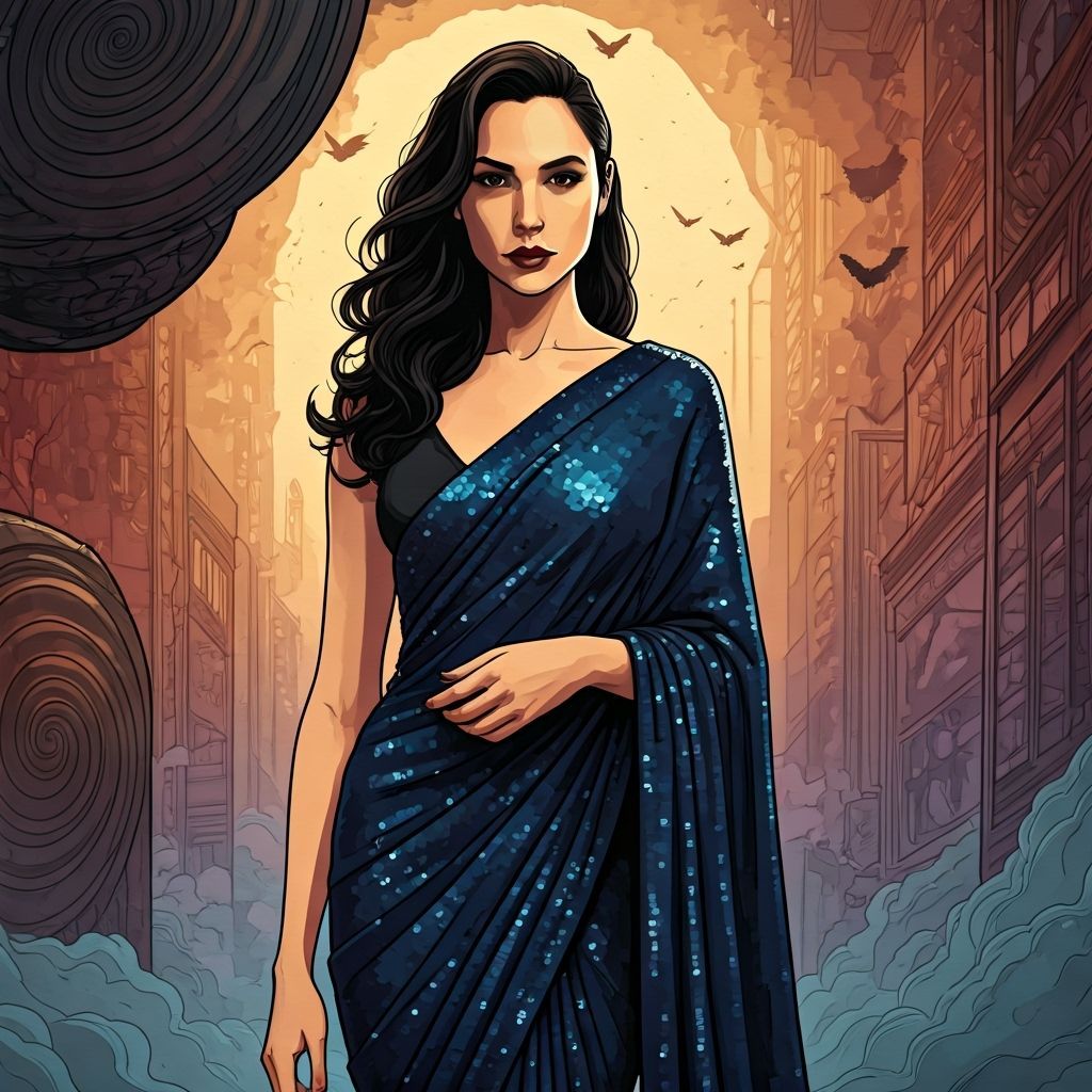 Gal Gadot in Sapphire Saree, Vertigo Comic Art