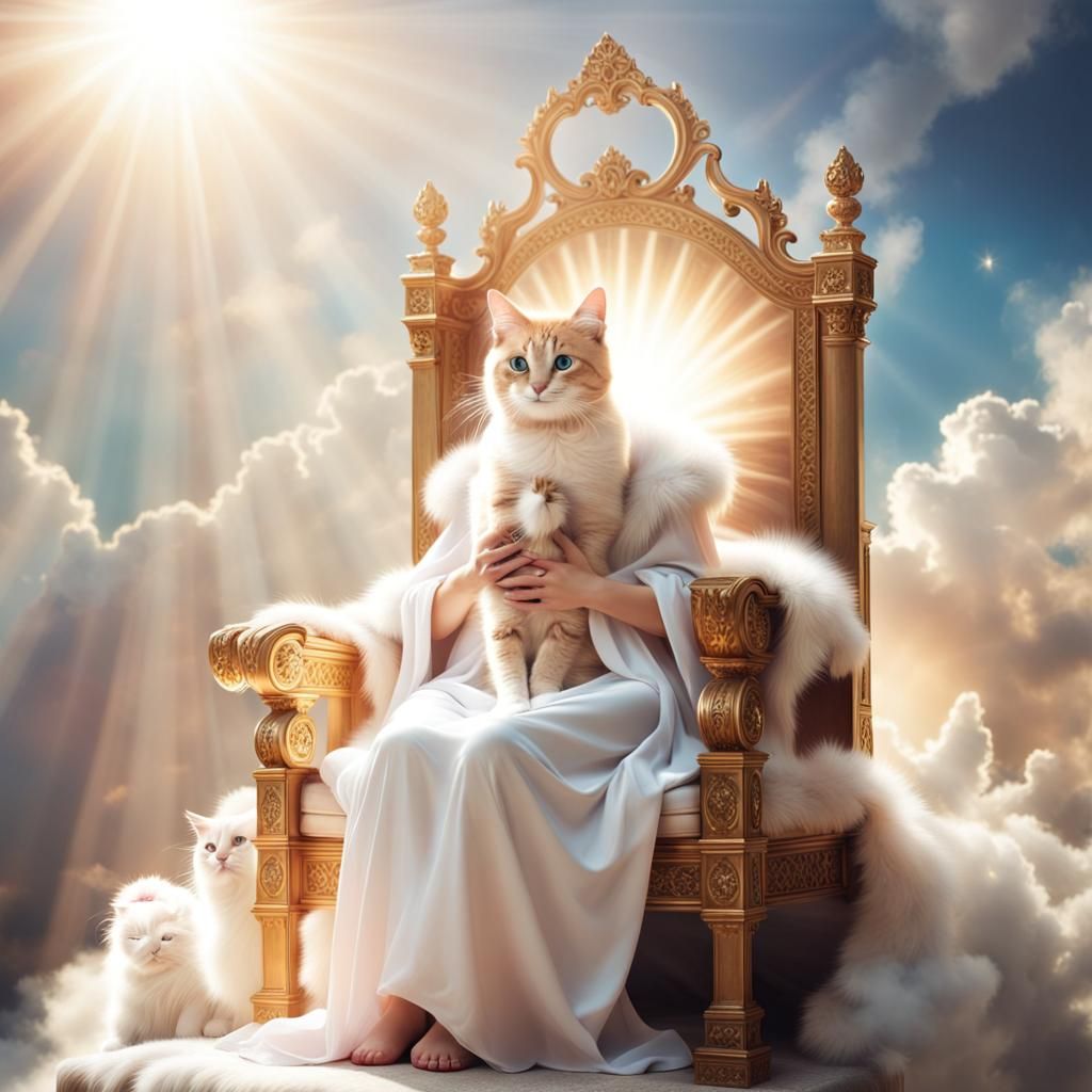 Woman on Throne with Cat in Divine Light