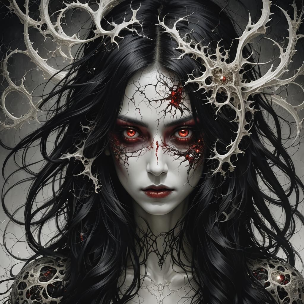 Fractal Demon Woman with Bleeding Eyes