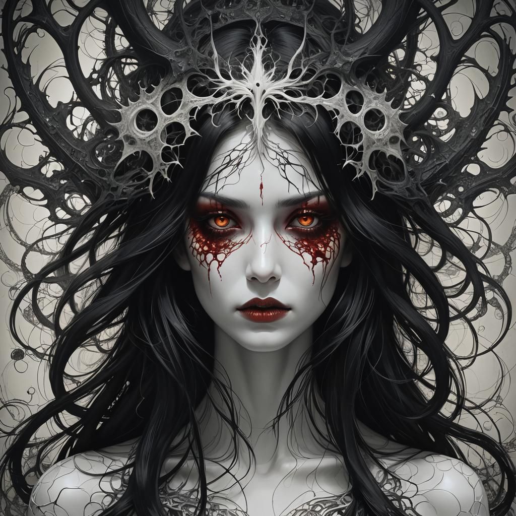 Fractal Demon Woman with Bleeding Eyes