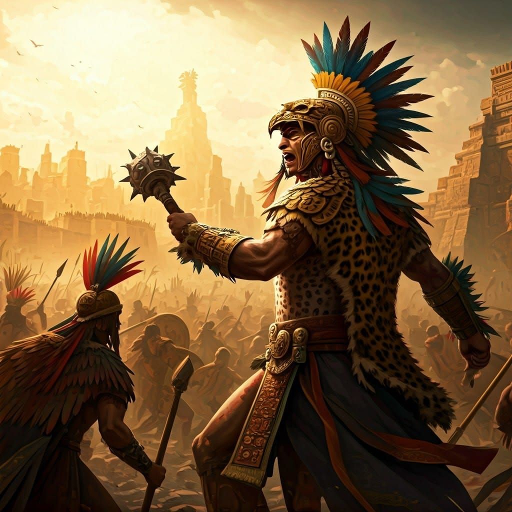 Fierce Aztec Warriors Clash in Epic Battle