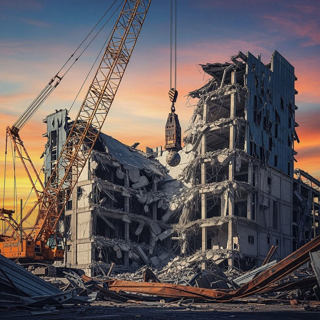 Giant Crane Demolishes Building for New Mall