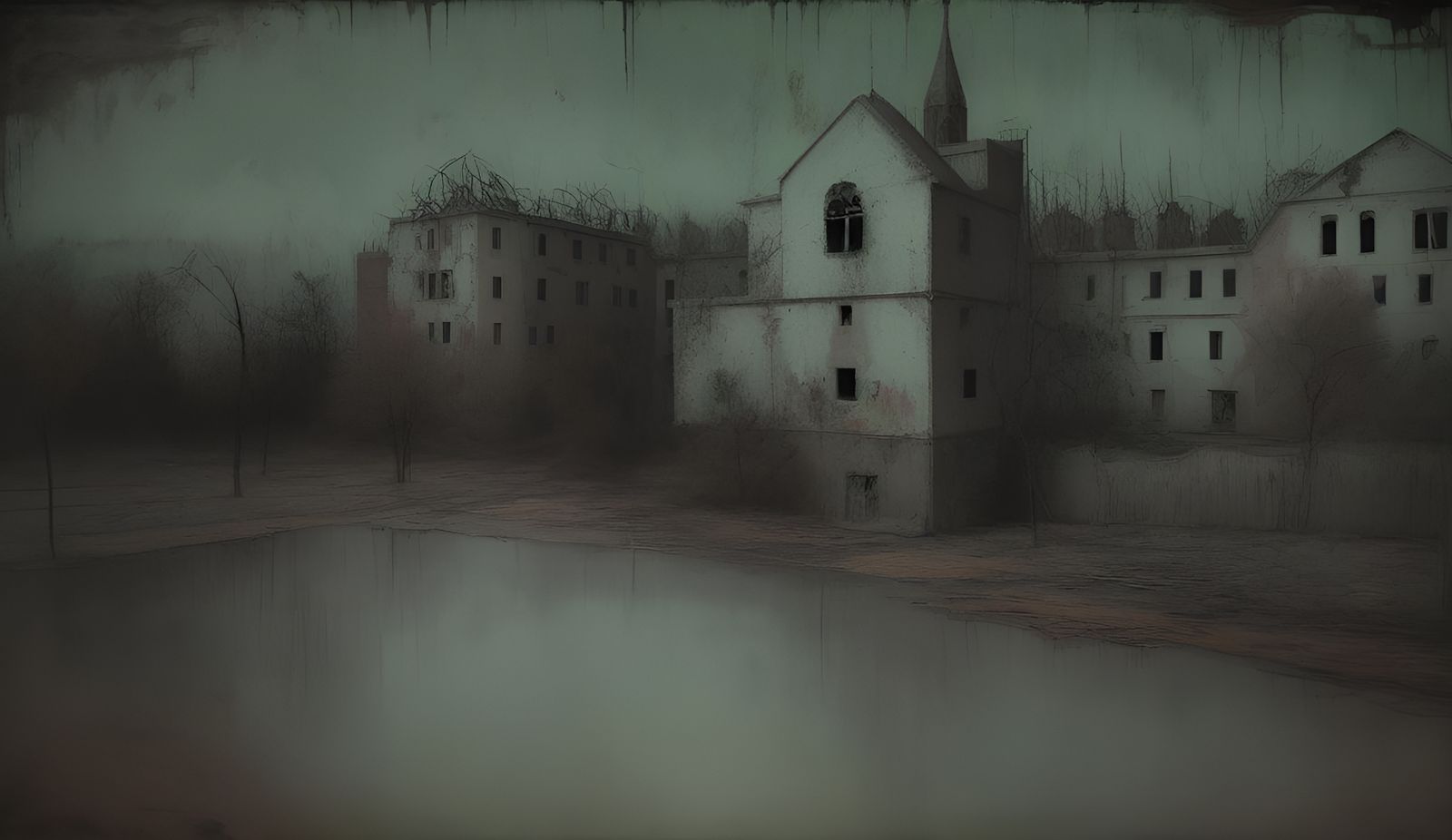 Decaying Asylum in Expressionist Impasto Style