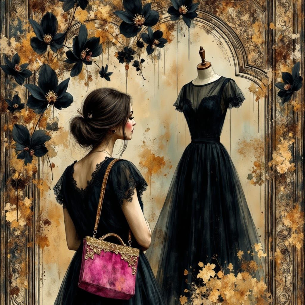 Woman with Baguette in Art Nouveau Style