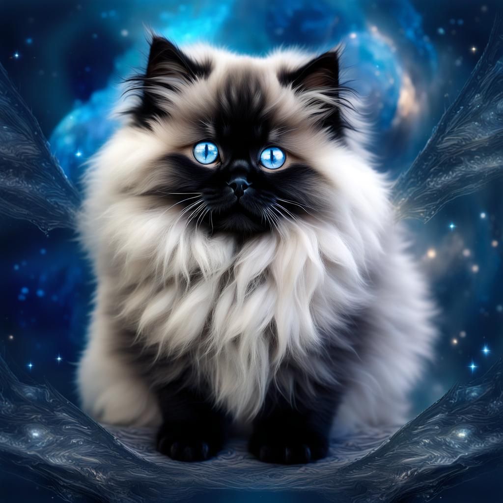 Double Exposure Himalayan Kitten in Visionary Art Style