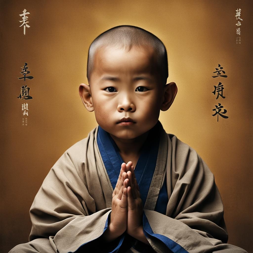 Meditating Young Monk Portrait in Realistic Style