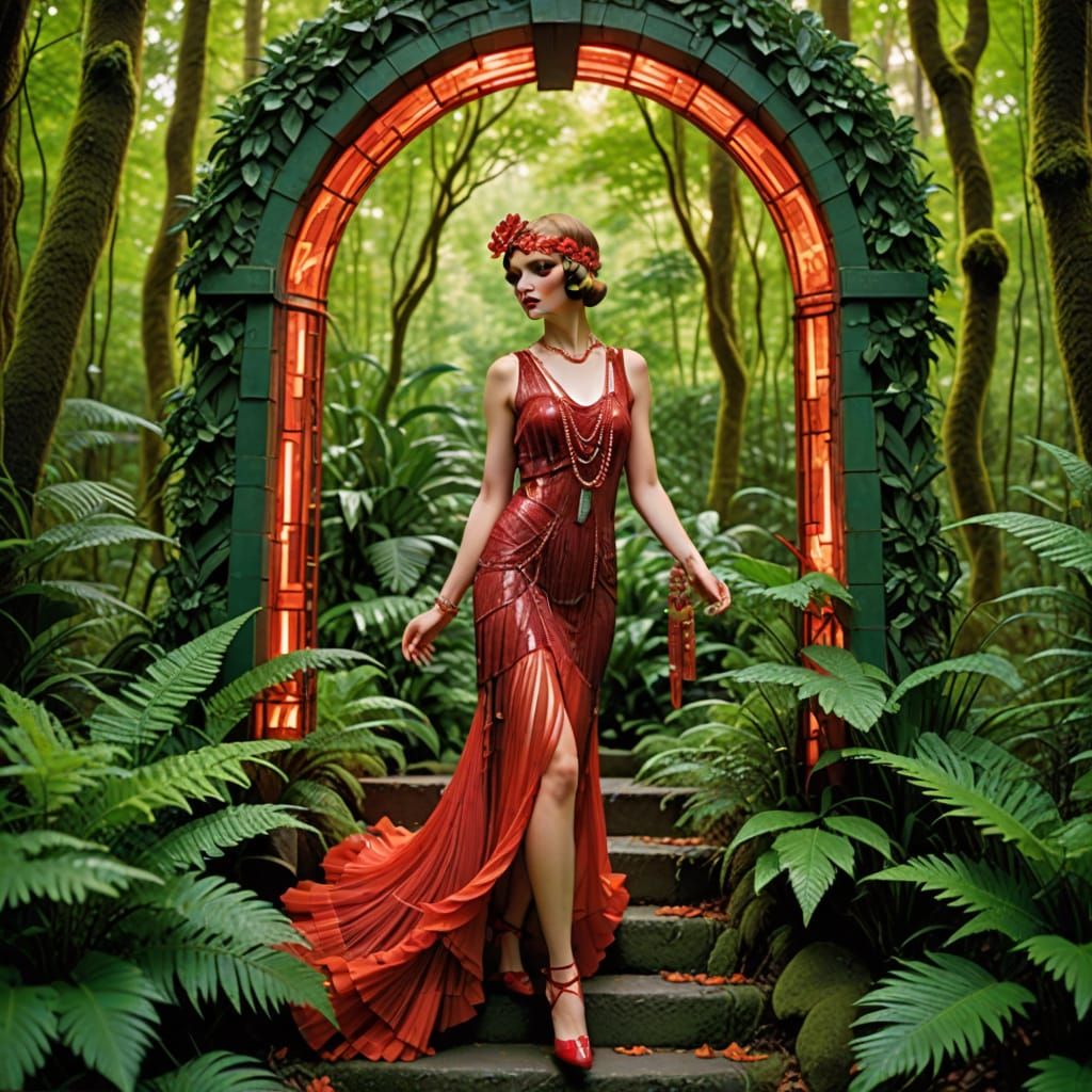 Gemstone Flapper Stepping Through a Fiery Portal