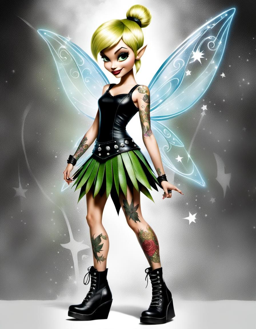 Punk Rock Tinkerbell with Tattoos in Leather