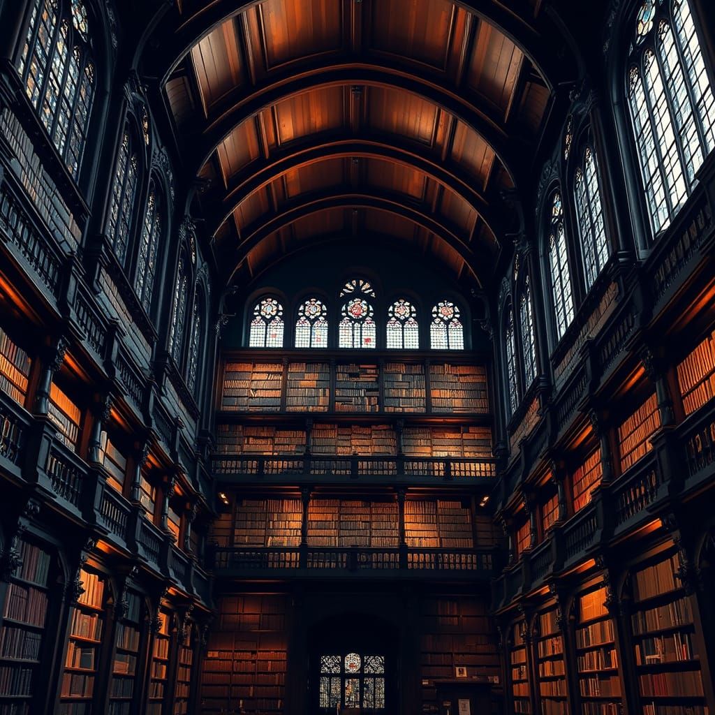 Cozy Woodland Library with Towering Shelves
