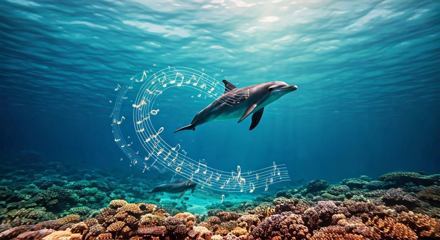 Dolphins Playing Over Coral Reef, Cinematic Film Still