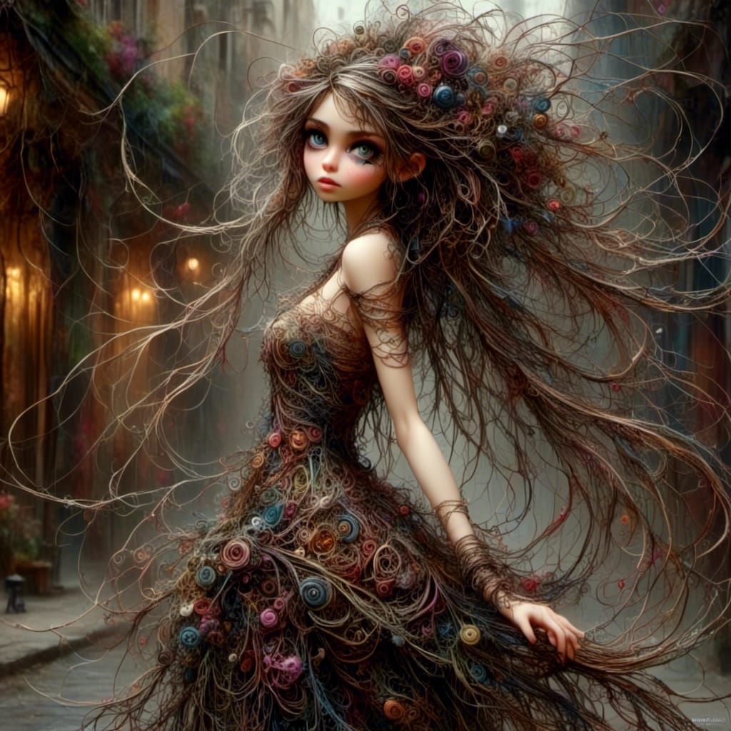 Beautiful Woman with Auburn Hair on Parisian Street