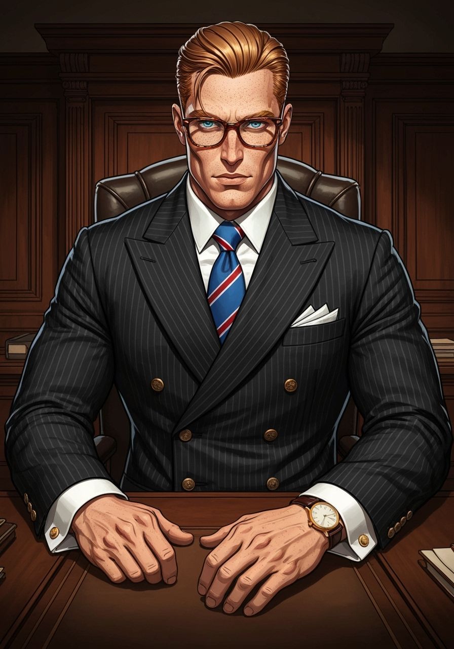 Handsome Lawyer in Pinstripe Suit with Blue Eyes