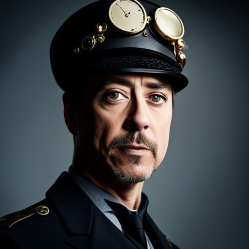 Steampunk Airship Captain Portrait with Brass Goggles