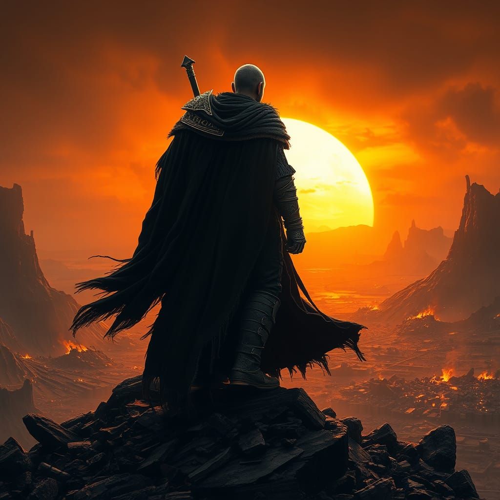 Apocalyptic Warrior Gazes Upon Desolation