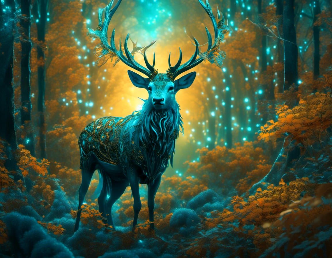 Bioluminescent Teal Stag in Pandora Forest
