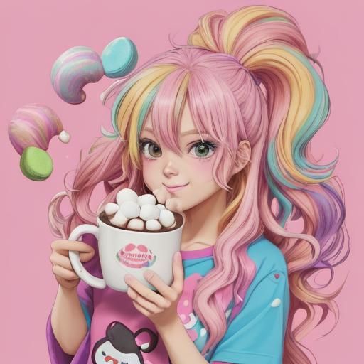 Kawaii Hot Cocoa Mug in Anime Style