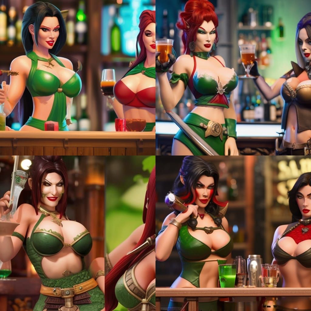Half-Orc Bartender Serving Drinks in Fantasycore Style