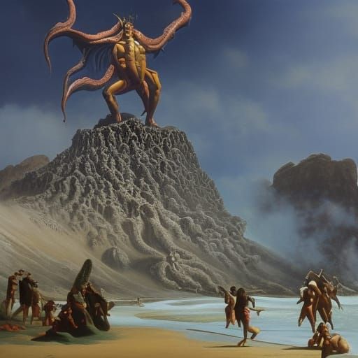 Cthulhu Emerges: A Boris Vallejo-Style Fantasy