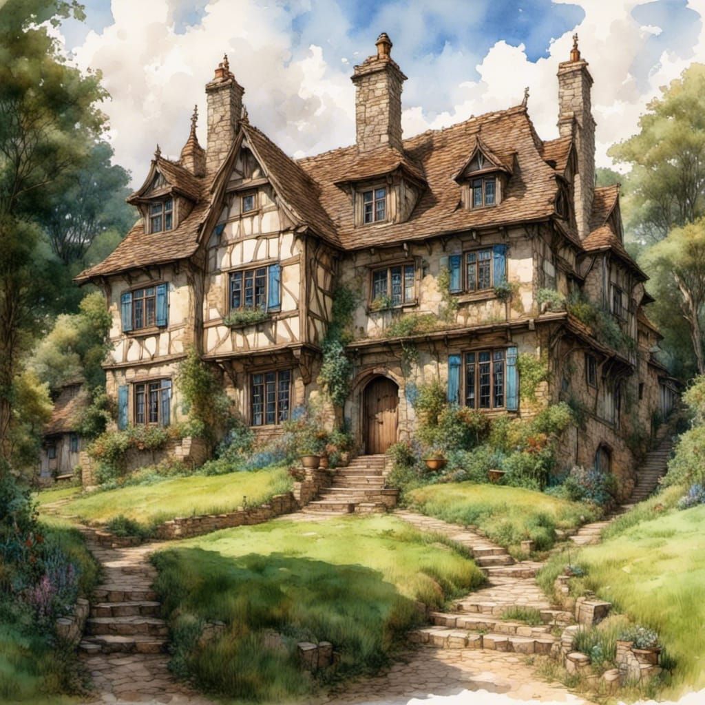 Jacobean House in Beautiful Grounds: Fantasy View