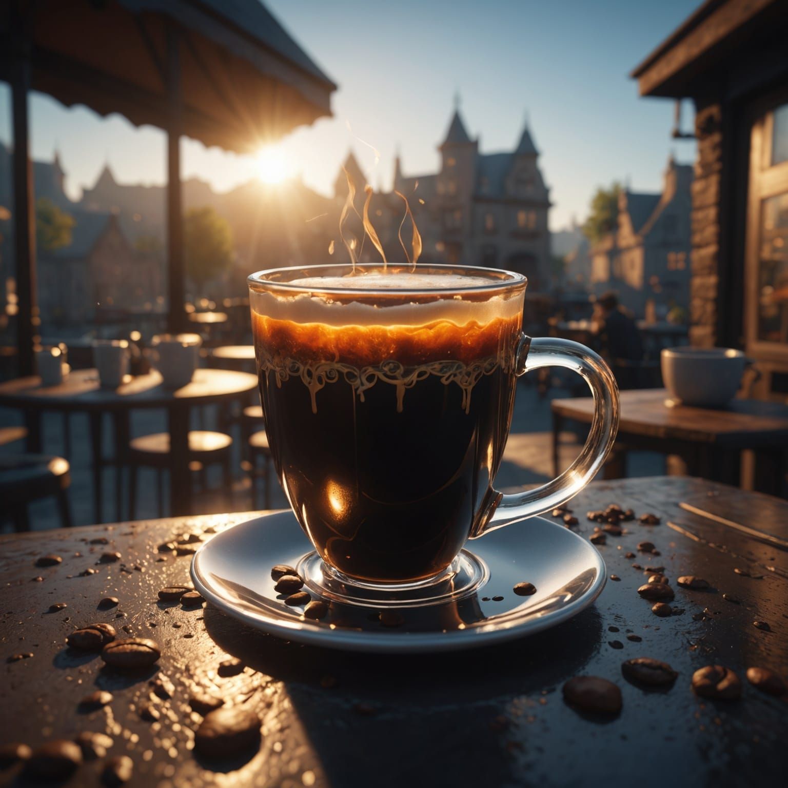 Morning Coffee with Sun Reflections in Matte Painting
