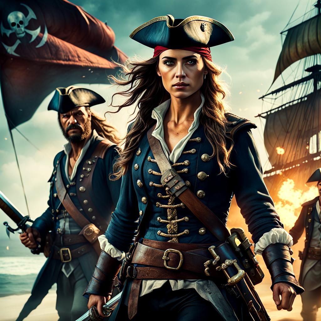 Pirate Captain Leads Crew into Battle