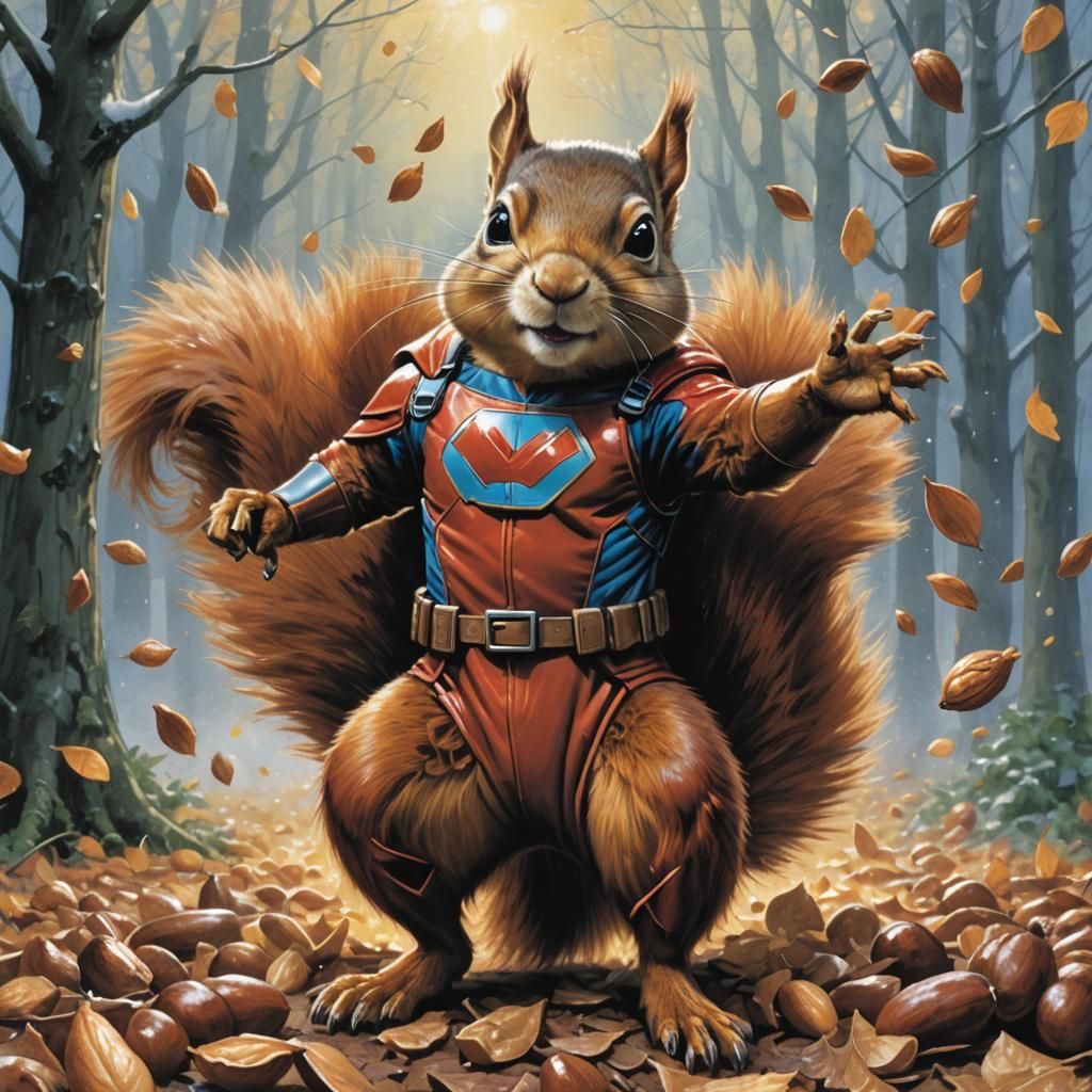 Squirrel Superhero Saves Nuts, Struzan Style