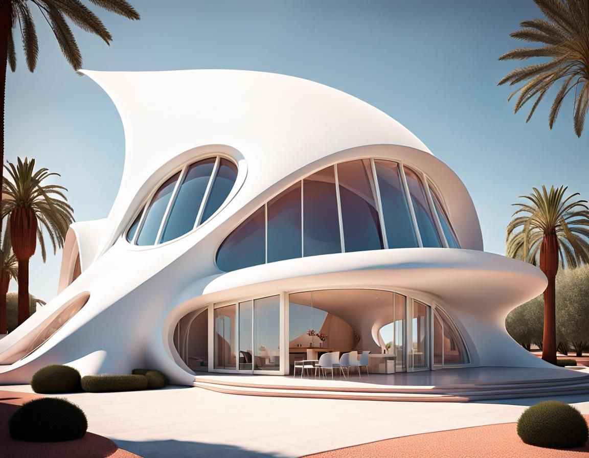 Cozy House Inspired by Calatrava, Hyperrealistic Splash Art