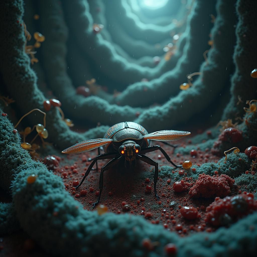 Insect in a Twisted Carpet Labyrinth: Digital Art