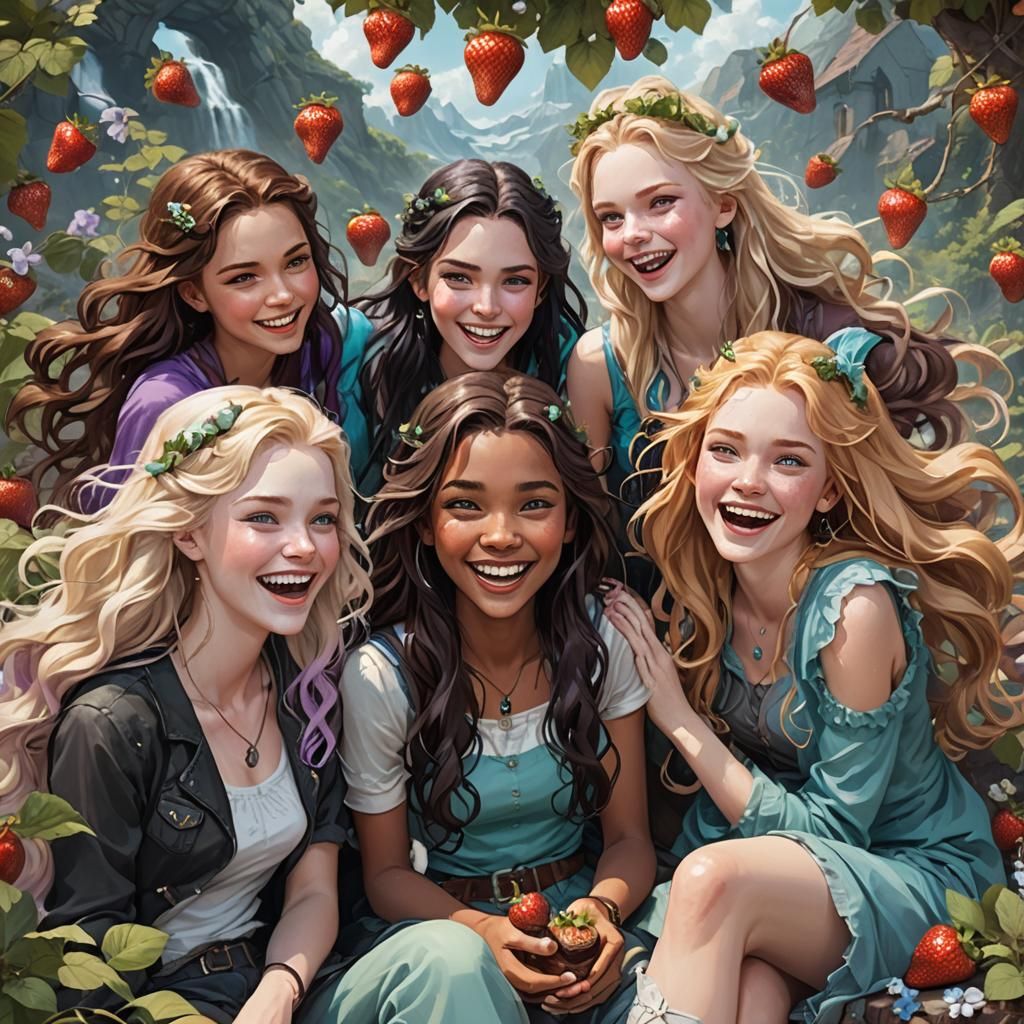 Four Laughing Teenage Girls: Fantasy Concept Art