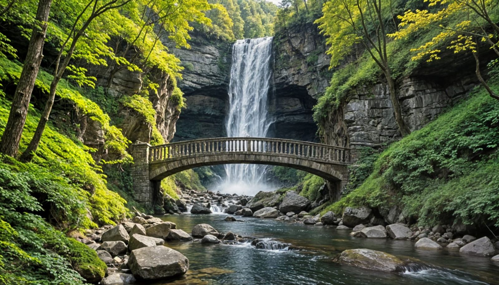 Picturesque Stone Bridge Over Wooded Gorge