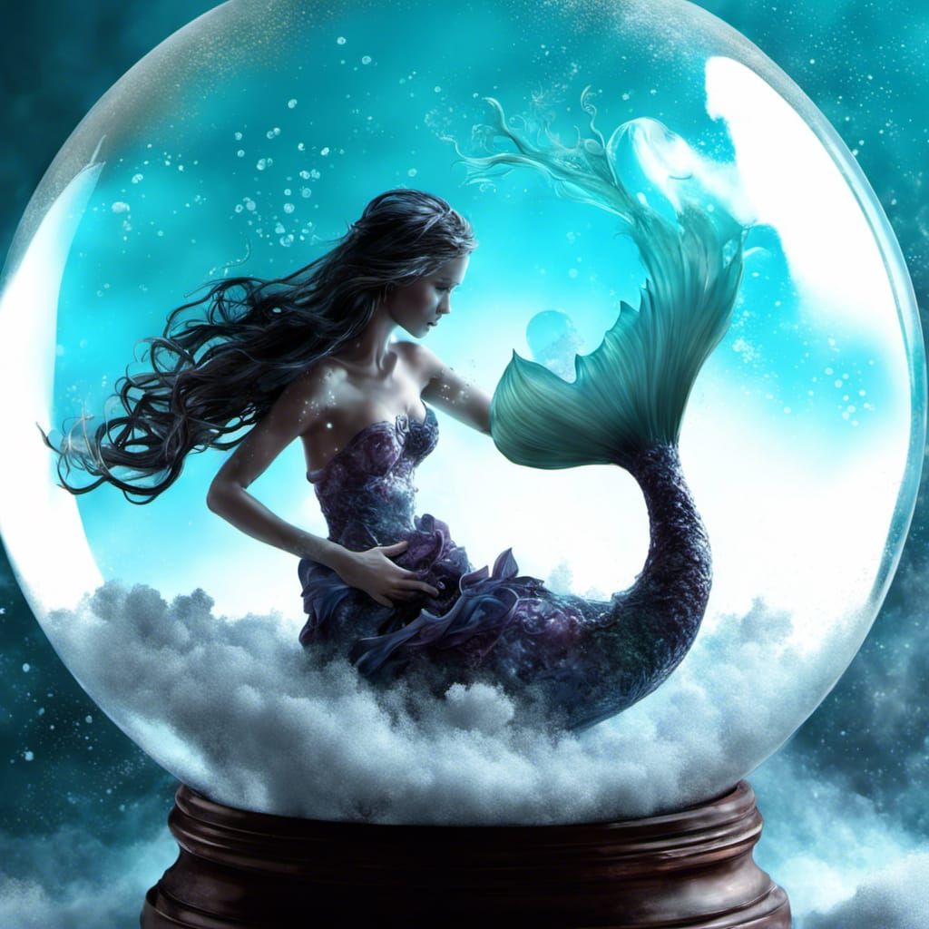Mermaid in Snow Globe: Hyperrealistic Digital Art