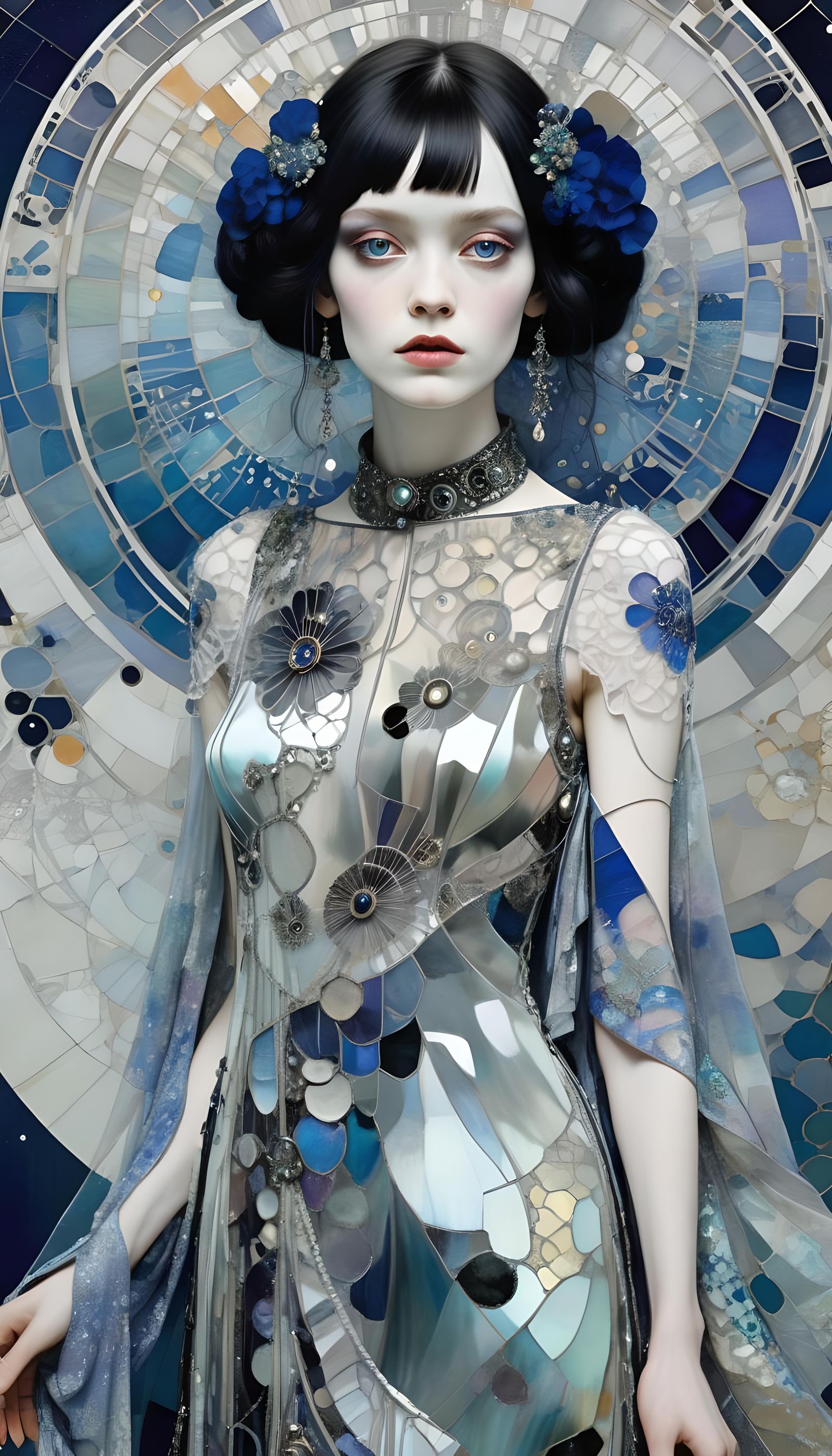 Elegant Portrait with Quantum Shininess in Art Nouveau Style