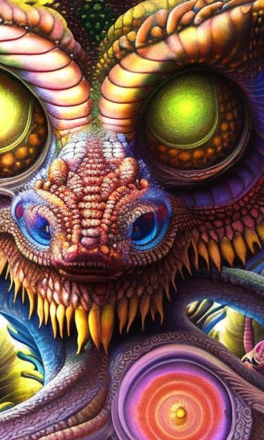 Psychedelic Dragon with Iridescent Scales