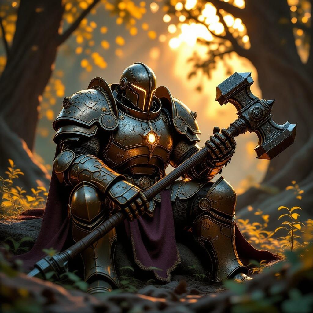 Warforged Warrior in Woods, Fantasy Art