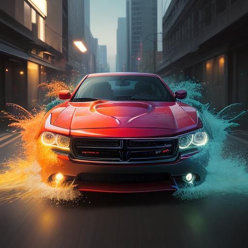 Hyperrealistic Dodge Charger in Splash Art Style