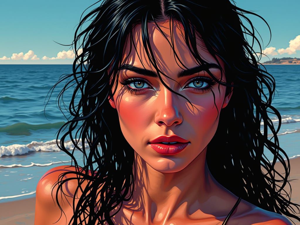 Vibrant Portrait in High-Contrast Beach Scene