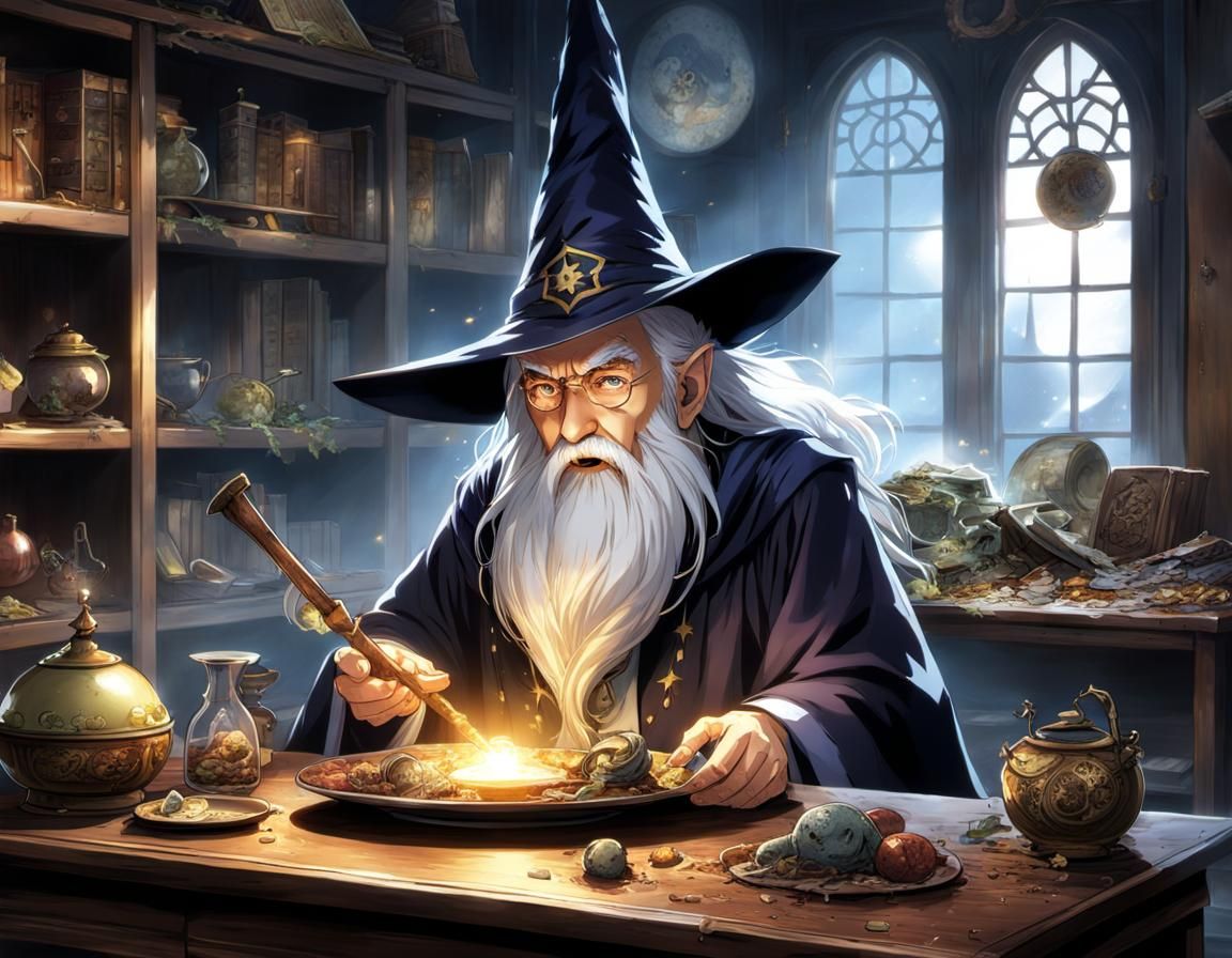 Wizard Eats Rotten Meal in Anime Style