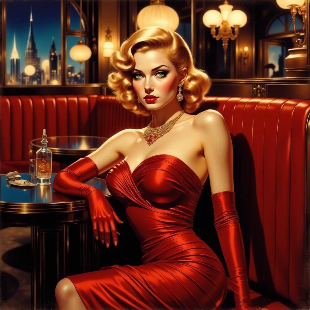 Glamorous Femme Fatale in Art Deco Luxury
