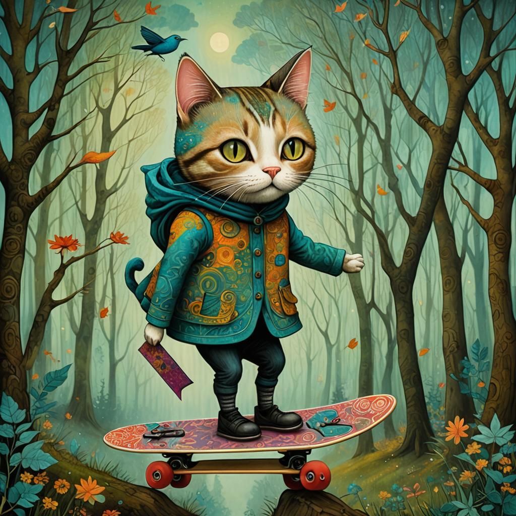 Dreamlike Woman-Cat in Art Brut Style