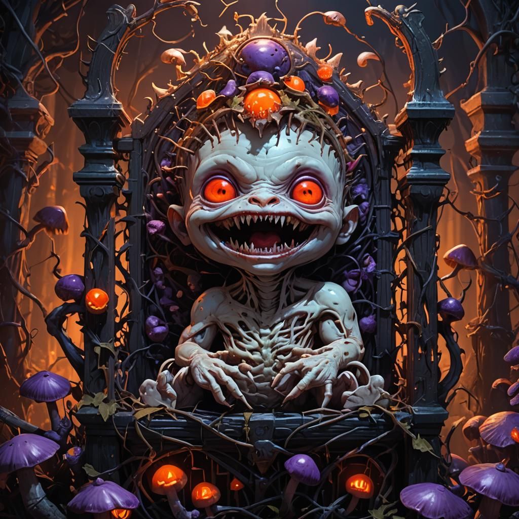 Monstrous Baby in Crib: Dark Fantasy Horror Concept