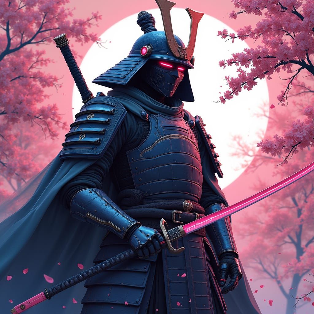 Futuristic Samurai Warrior with Neon Katana Art