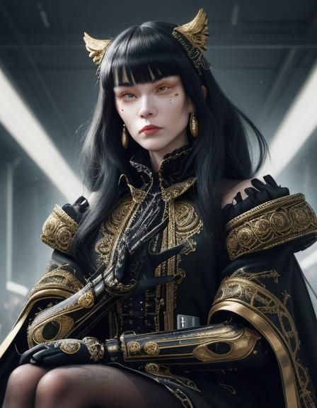 Warrior nun. 90s anime and manga art. Hyperrealistic portrait of a beautiful woman wearing colorful outfits and futurist...