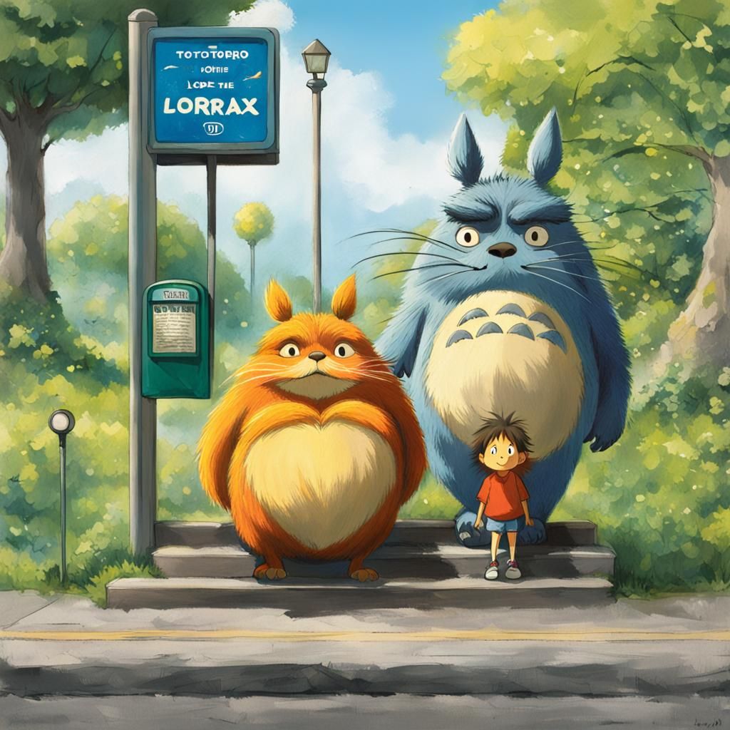 Totoro and Lorax at the Bus Stop