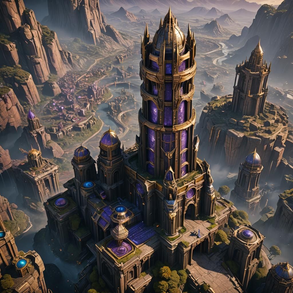 Detailed Matte Painting of Thanos Tower in Deep Color