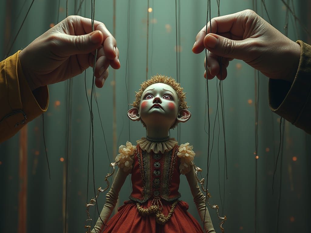 Puppet's Lament: Surreal Matte Painting of Control