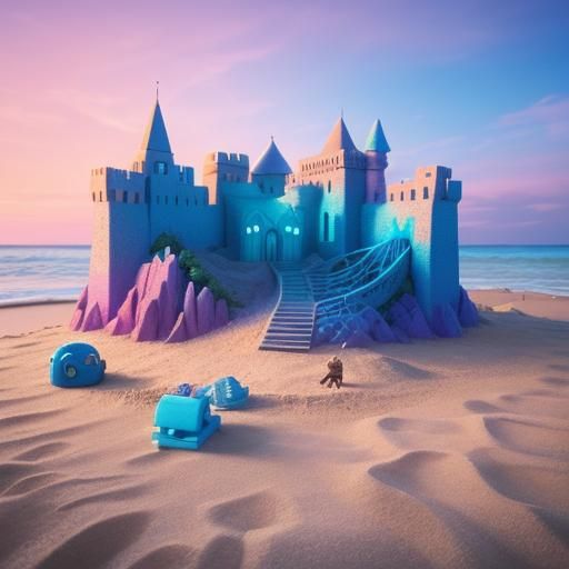 Children Build Sand Castles: Pixar-Style Concept Art
