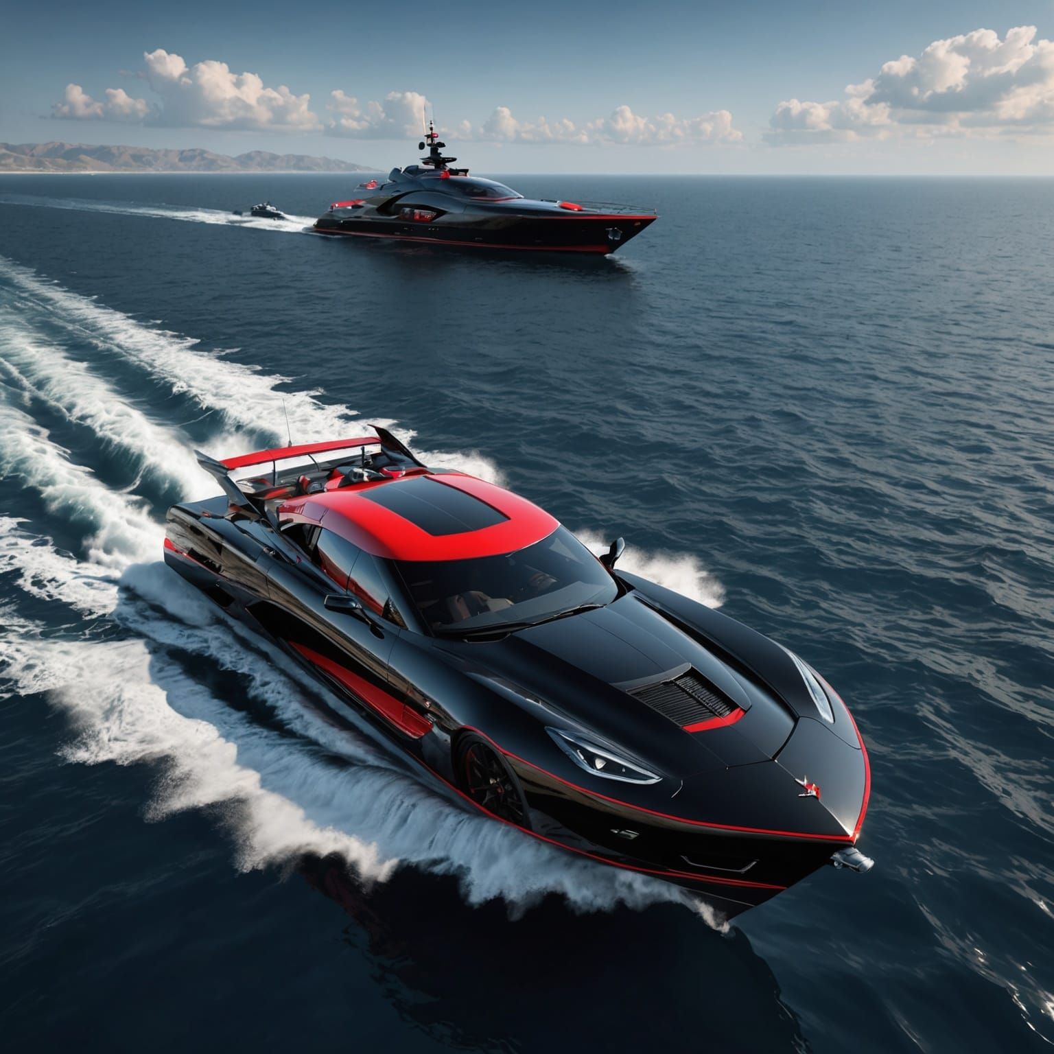 Luxury Corvette Yacht on the Open Sea